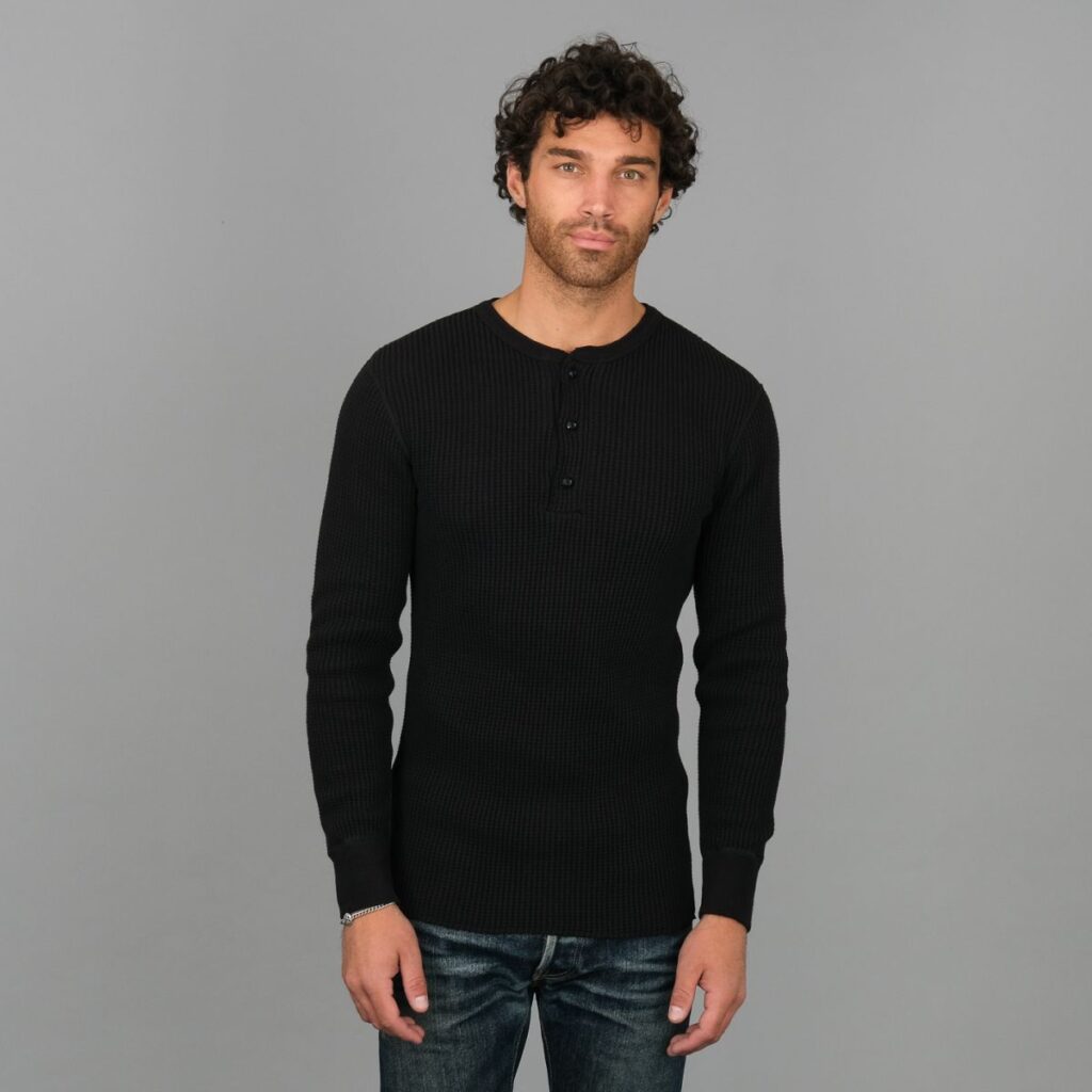 Men’s Heavyweight Waffle Thermal Henley Crew Pullover