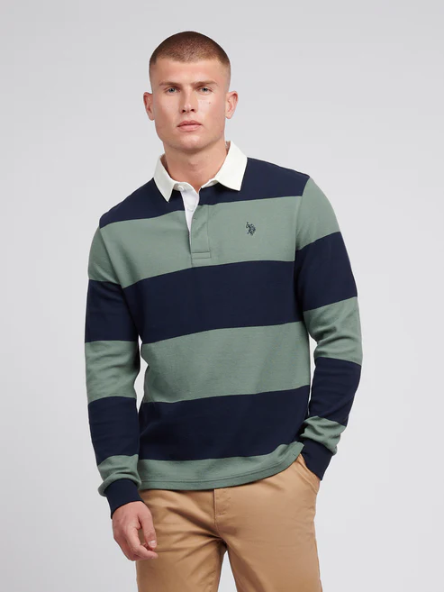 Rowing Blazers Cotton Heather Irregular Vertical Striped Rugby Blue Multi