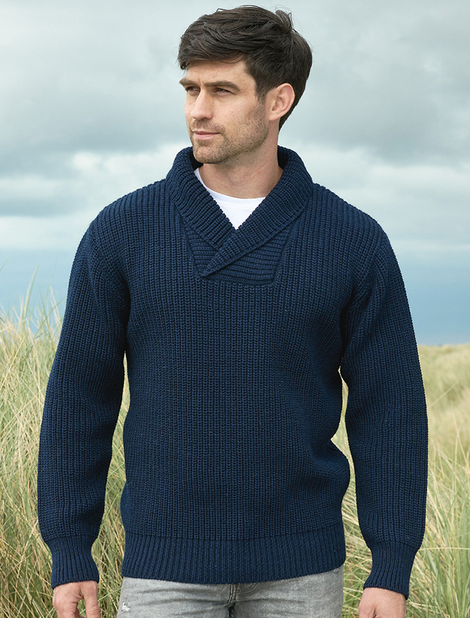 Aran Sweater Market Fisherman Shawl Neck Sweater