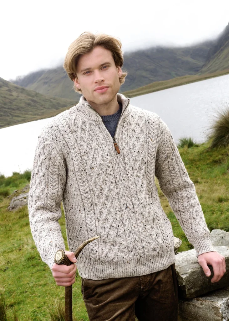 Blarney Inishmore Half Zip Aran Sweater