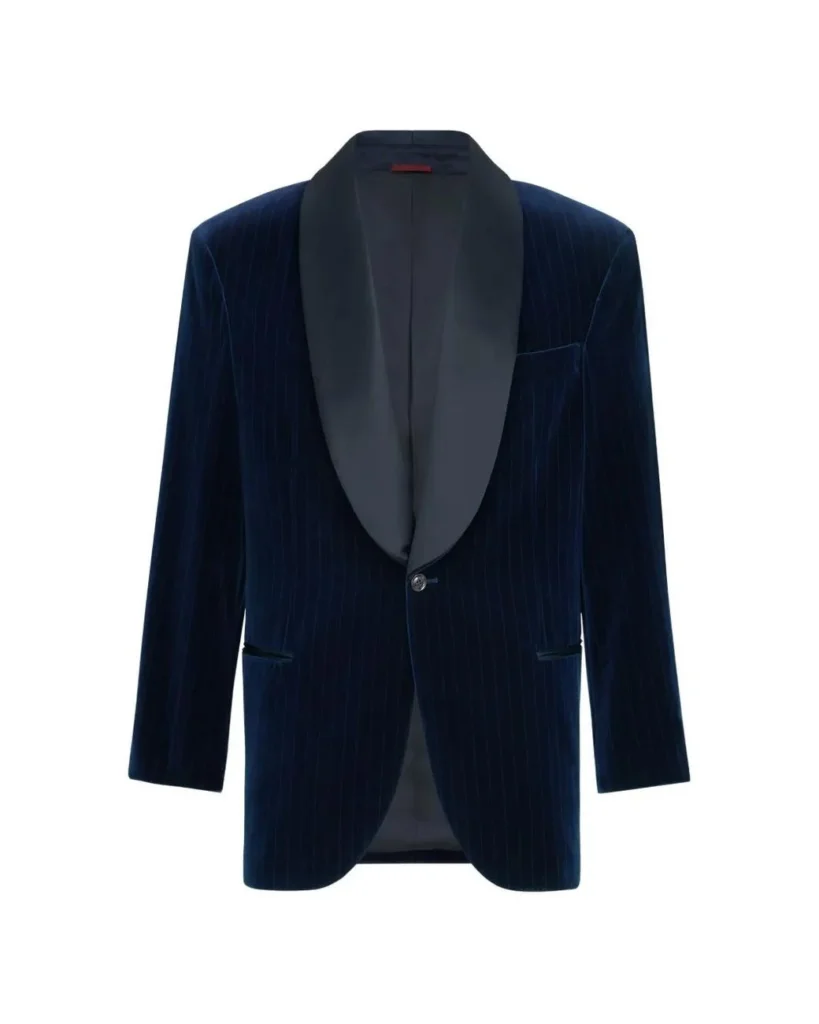 Brunello Cucinelli Cotton Chalk Stripe Velvet One-and-a-Half-Breasted Tuxedo Jacket