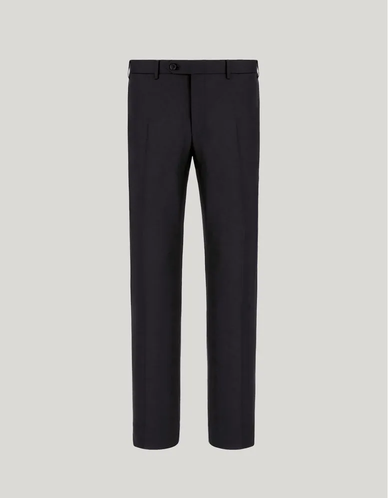 Canali Black Trousers in Pure Wool with Satin Side Stripe