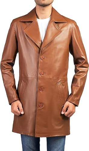 Decrum Mens Tan Brown Real Lambskin Leather Coat 3/4 Length
