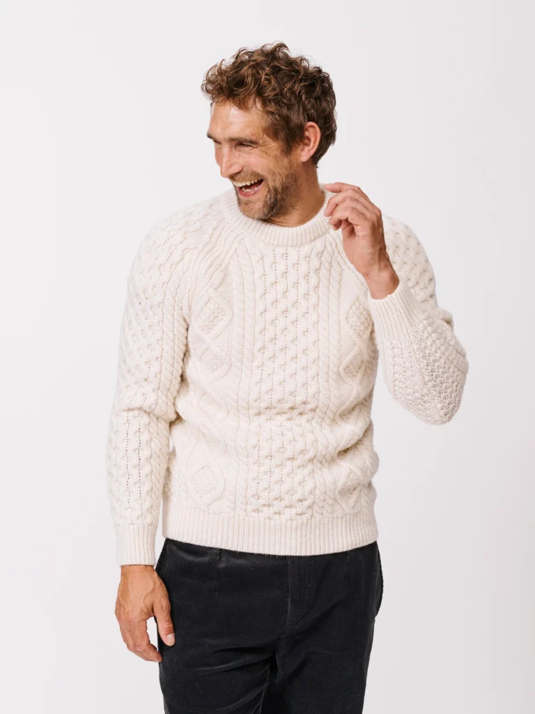 Drake’s Ecru Wool Aran Jumper
