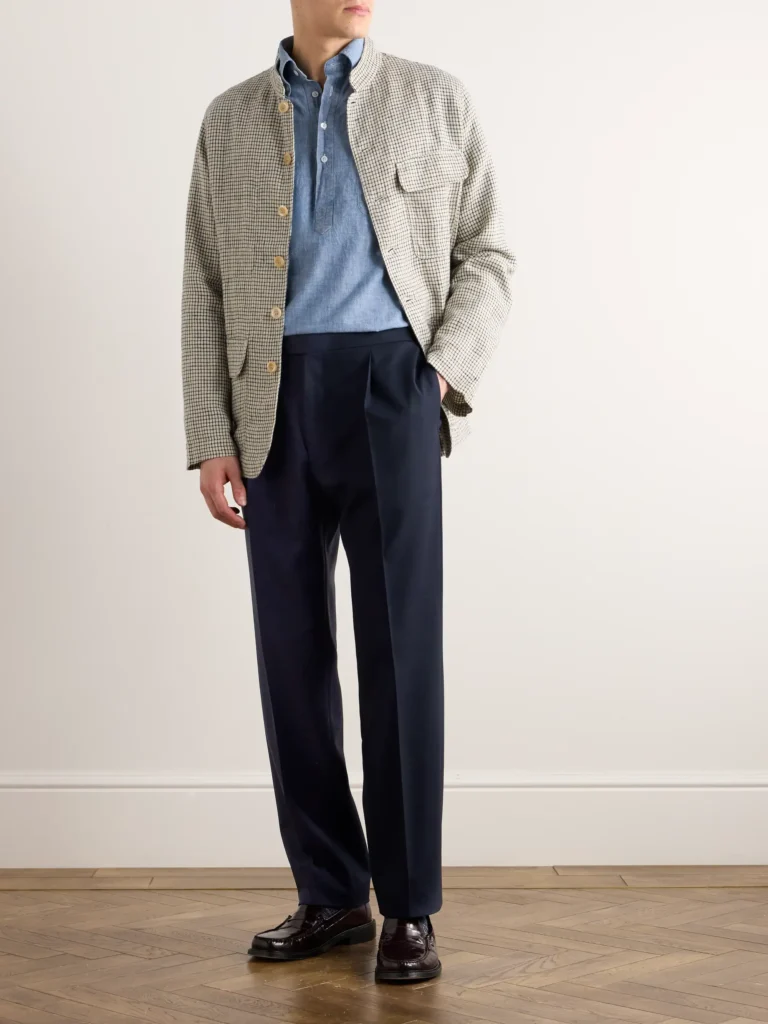 Drake’s Navy Tropical Wool Single Pleat Trouser
