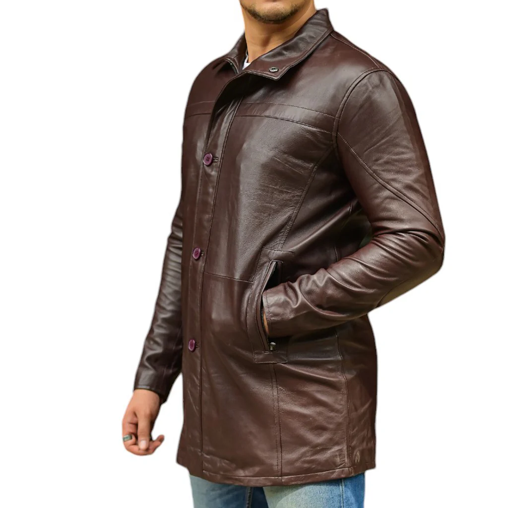 FJackets Men’s Cognac Brown Leather Car Coat