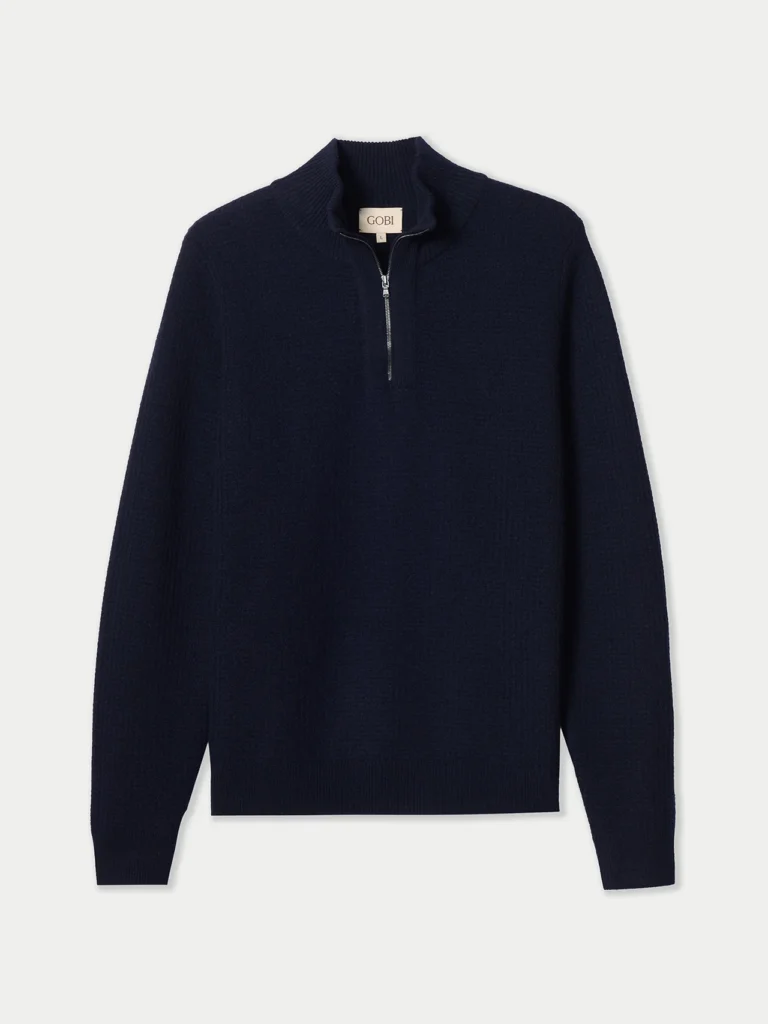 Gobi Cashmere Men’s Cashmere Waffle Knit Half-Zip Sweater — Best Luxury Texture