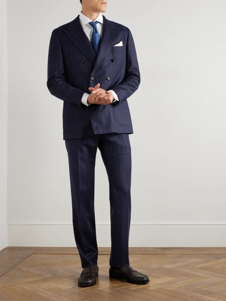 Kiton Straight-Leg Pleated Pinstriped Virgin Wool and Cashmere-Blend Flannel Suit Trousers