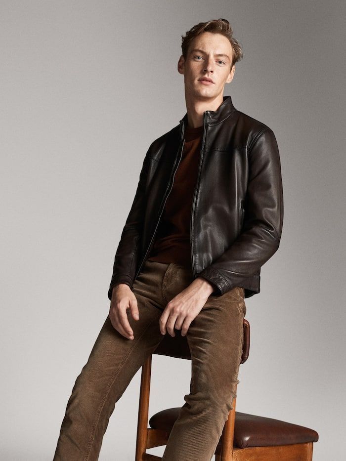 Massimo Dutti Nappa Leather Jacket with Stand Collar