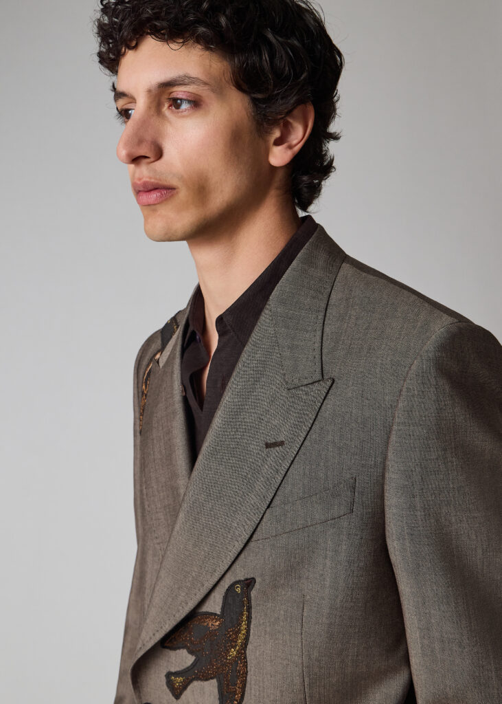 Paul Smith Light Brown Wool-Silk Check Double-Breasted Blazer — Best for Confident Soft Tailoring