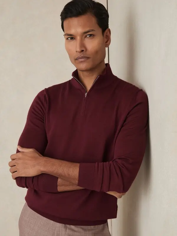 Reiss Blackhall Merino Wool Half-Zip Funnel Neck Jumper