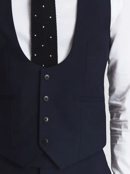 Reiss Navy Promise Wool-Blend Tailored-Fit Waistcoat