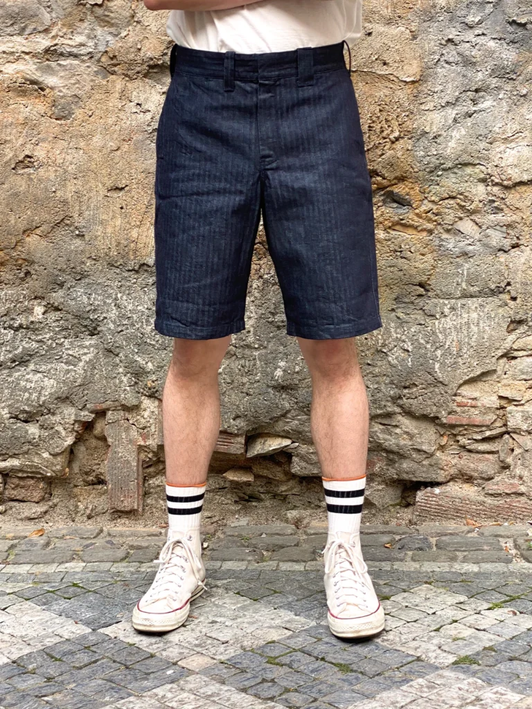 Samurai Jeans SWC250C-HB 13oz HBT Wide Shorts — Best Herringbone Denim Texture