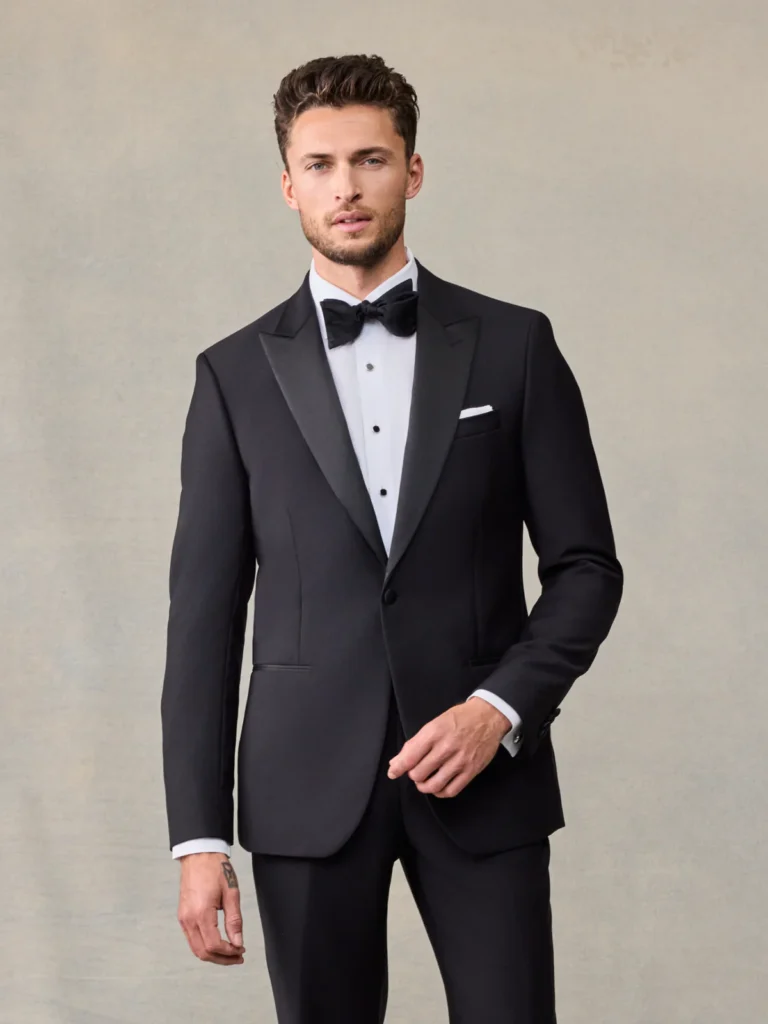 SuitShop Men’s Black Peak Lapel Tuxedo