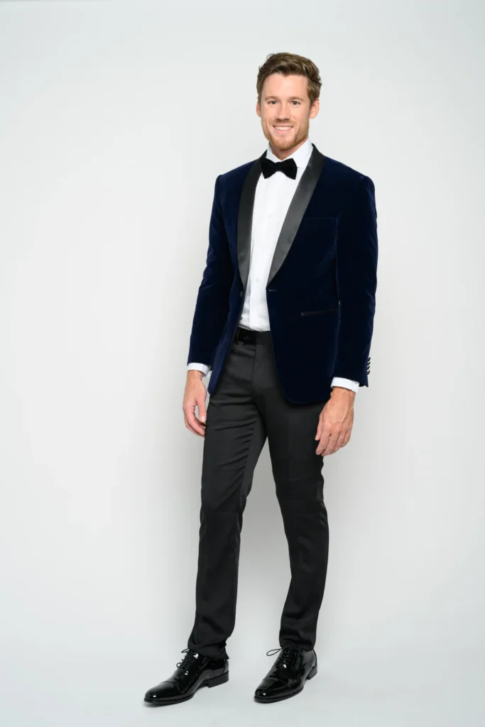 The Black Tux Ocean Velvet Shawl Tuxedo Jacket