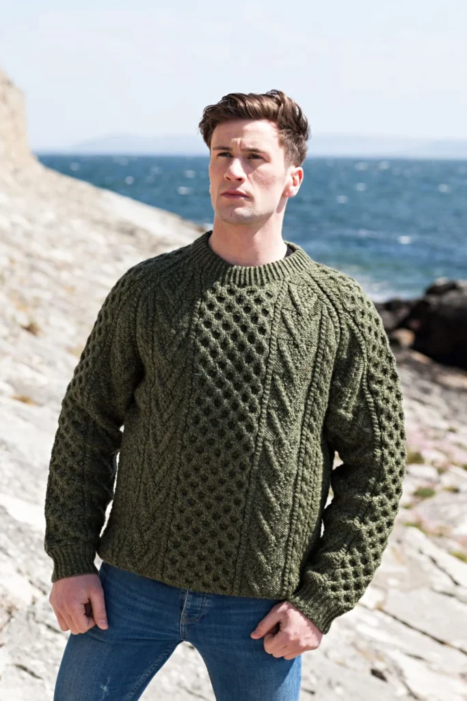 The Irish Store Men’s Traditional Crew Neck Aran Sweater
