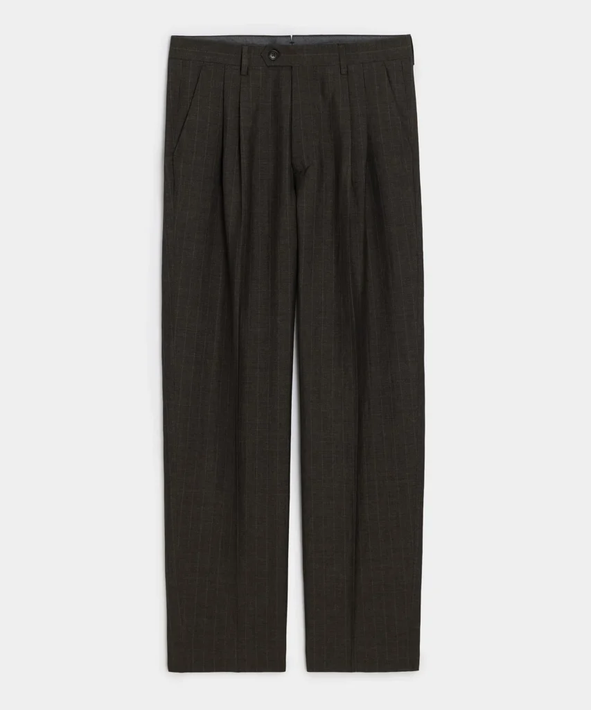 Todd Snyder Italian Wool-Linen Pinstripe Wythe Trouser in Brown Stripe