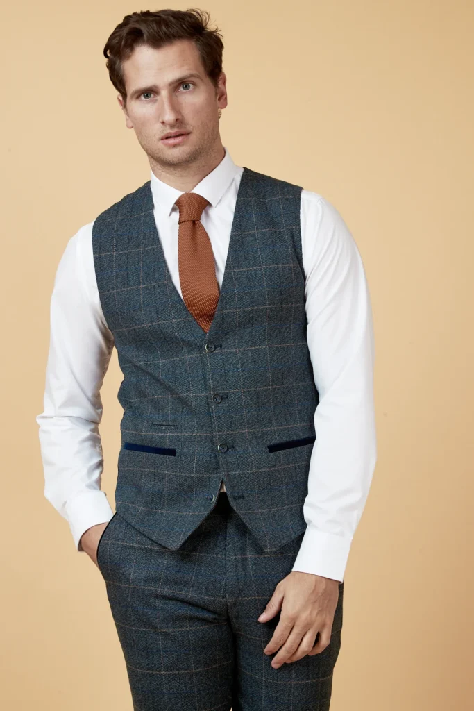 Walker Slater Martin Shetland Tweed Waistcoat in Donegal Blue