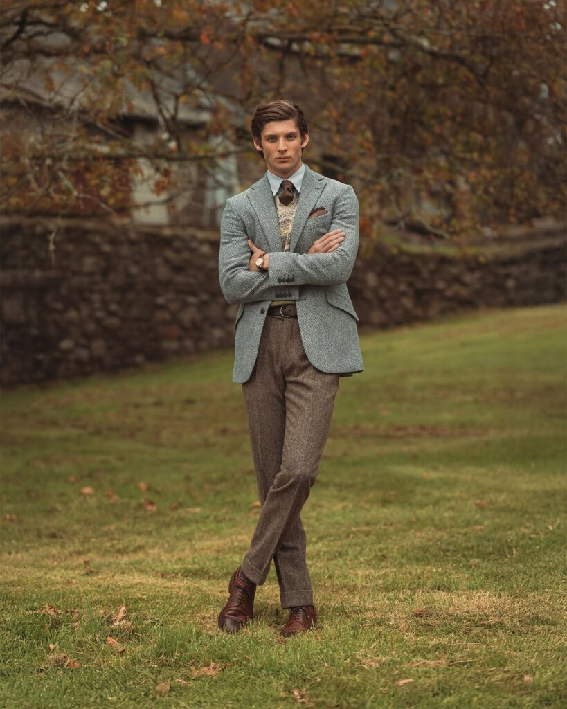 Walker Slater Ramsey Harris Tweed Waistcoat in Charcoal Herringbone