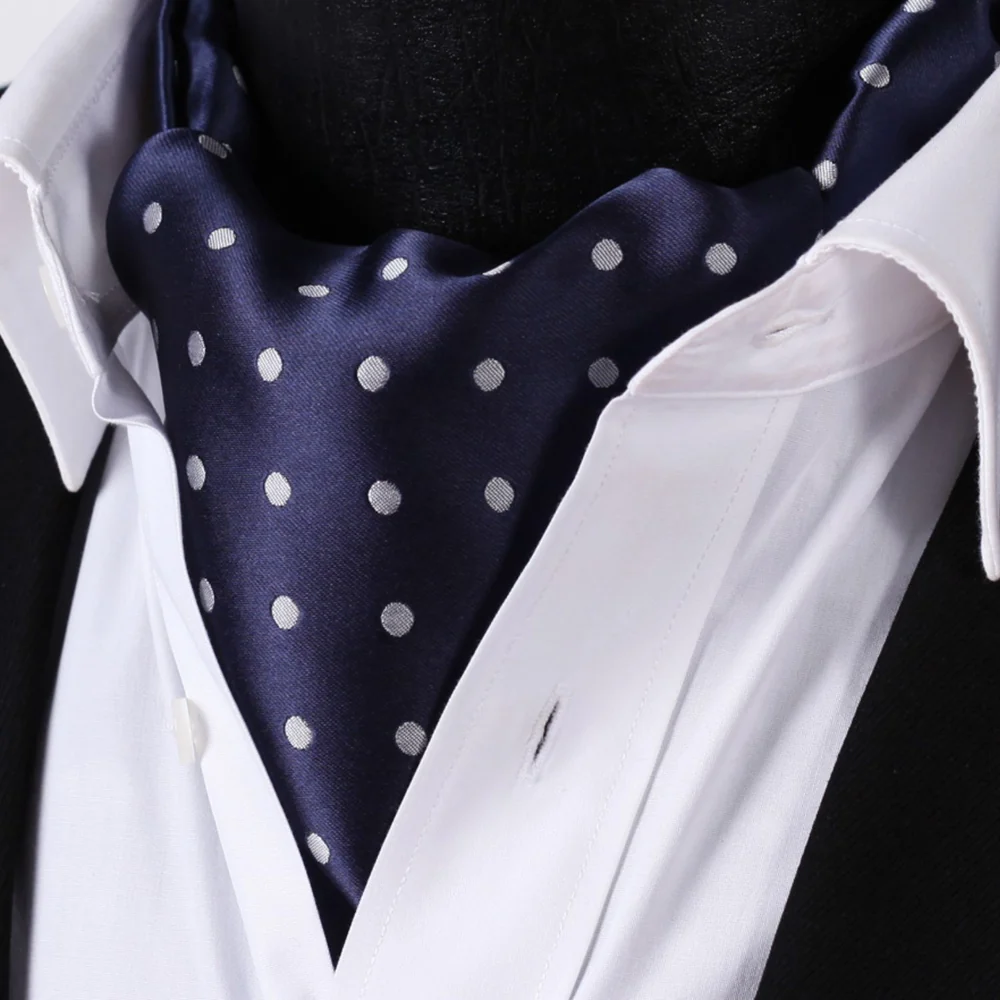 Budd Small Spot Foulard Silk Cravat in Navy and White