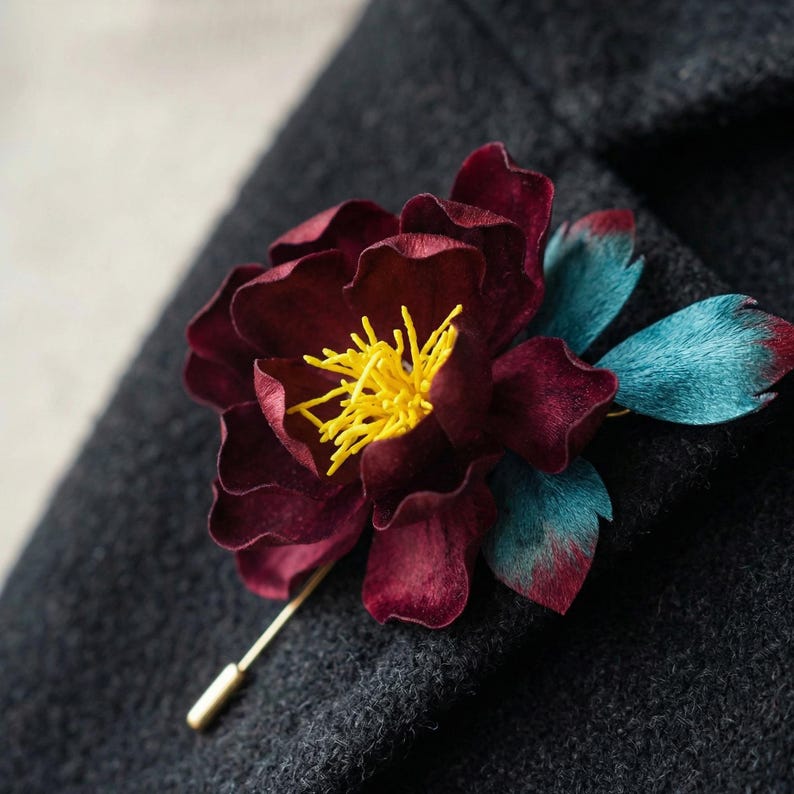 Camden Burgundy Lapel Flower