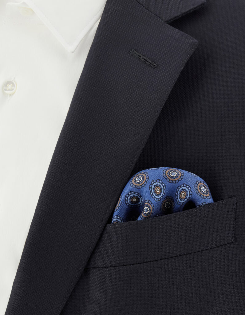 Canali Blue Printed Pure Silk Pocket Square — Best for Polished Business Wear
