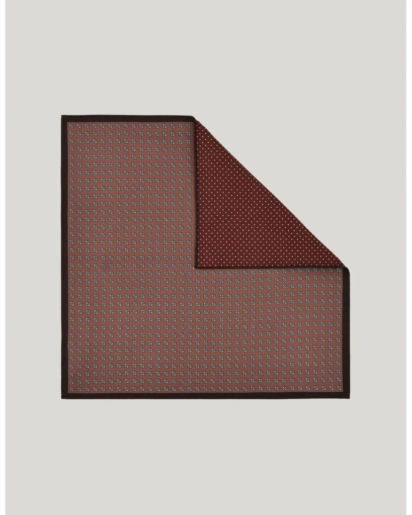 Canali Brown Pure Silk Double-Print Pocket Square — Best for Warm Neutral Tailoring