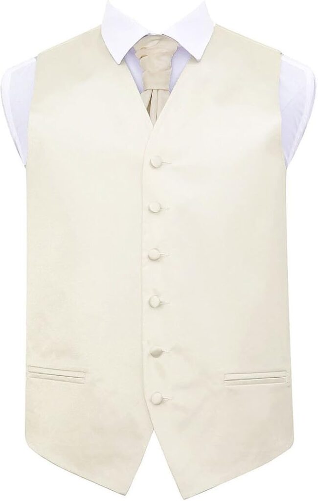 DQT Ivory Plain Satin Pre-Tied Wedding Cravat