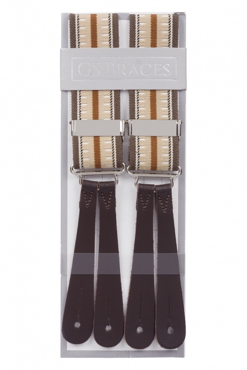 Darcy Striped Tan/Brown Runner End Button-On Braces BR717