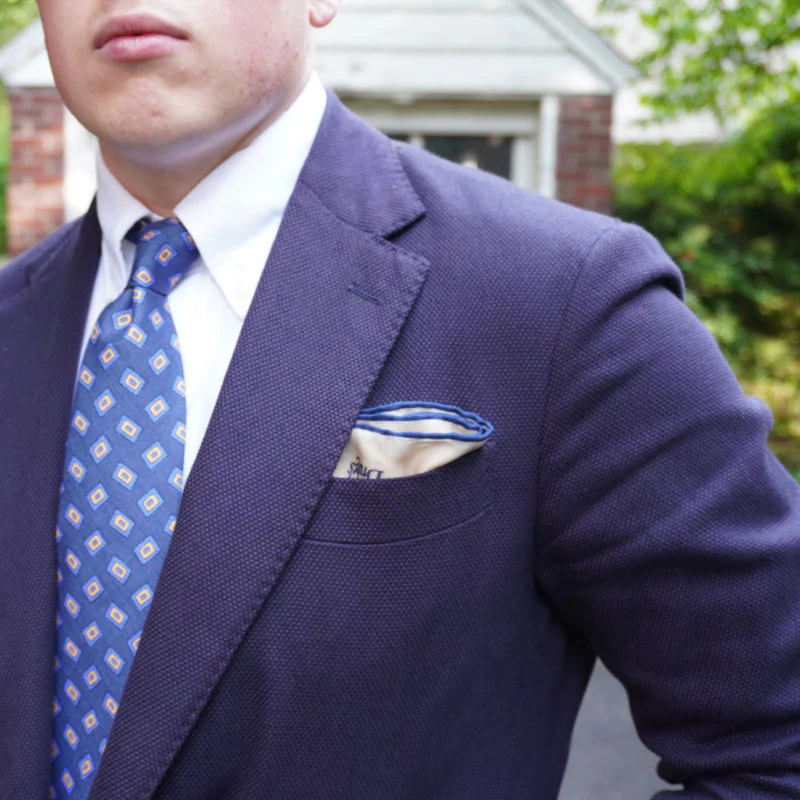 Drake's Ecru Vintage Tile Print Silk Pocket Square — Best for Light Tailoring