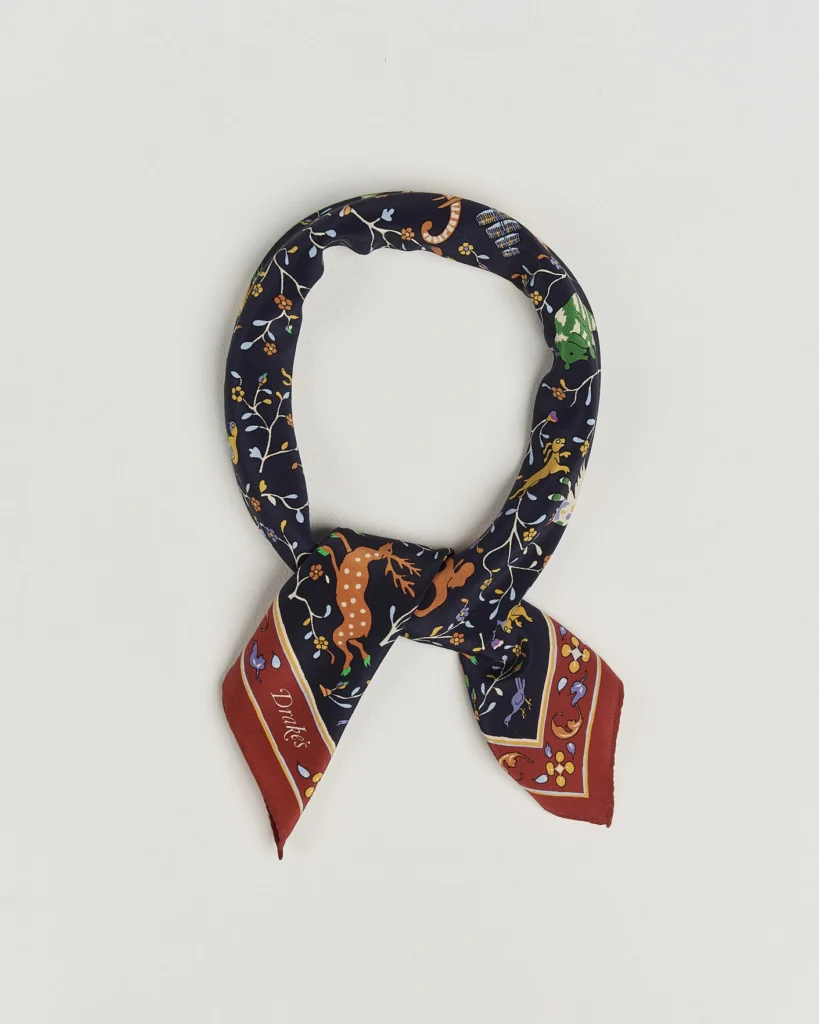 Drake’s Indigo Flower Print Cotton Bandana