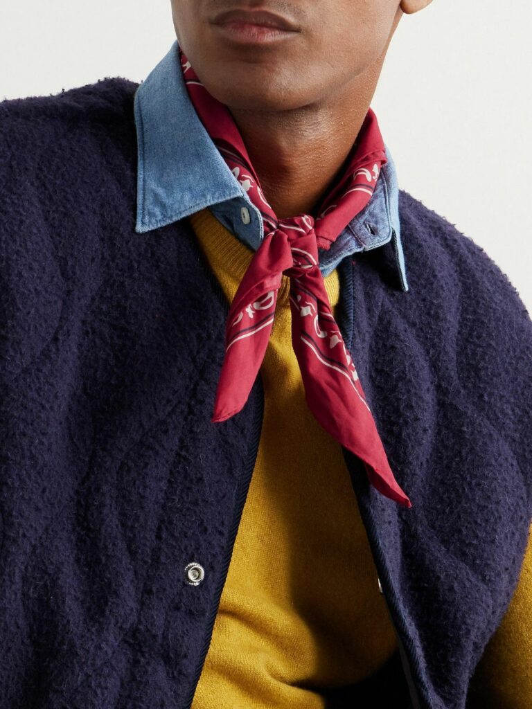 Drake’s Red Paisley Print Cotton Bandana
