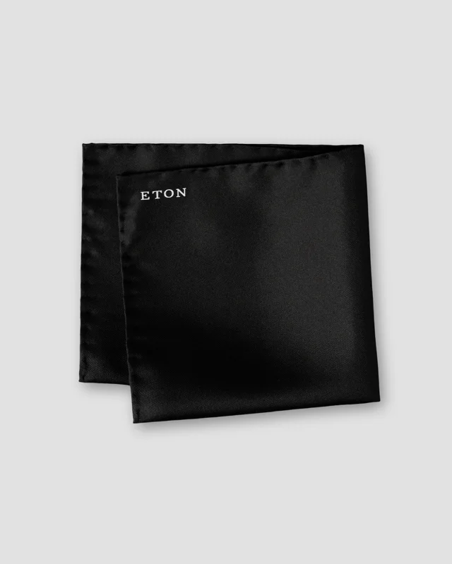 Eton Black Palm Print Linen Pocket Square — Best for Graphic Contrast