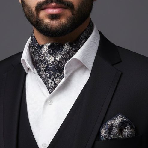 Fort Belvedere Silver Black Basket Weave Formal Ascot