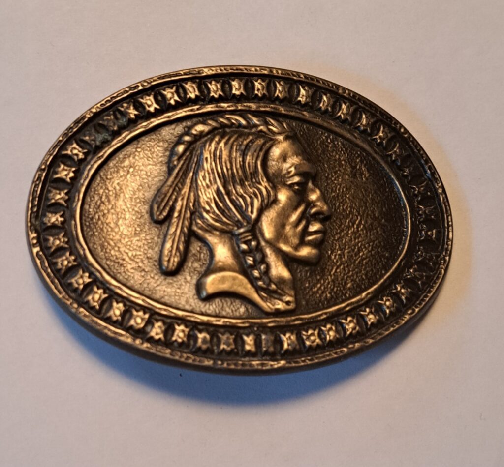 Indiana Metal Craft Horse Heads Solid Brass Belt Buckle