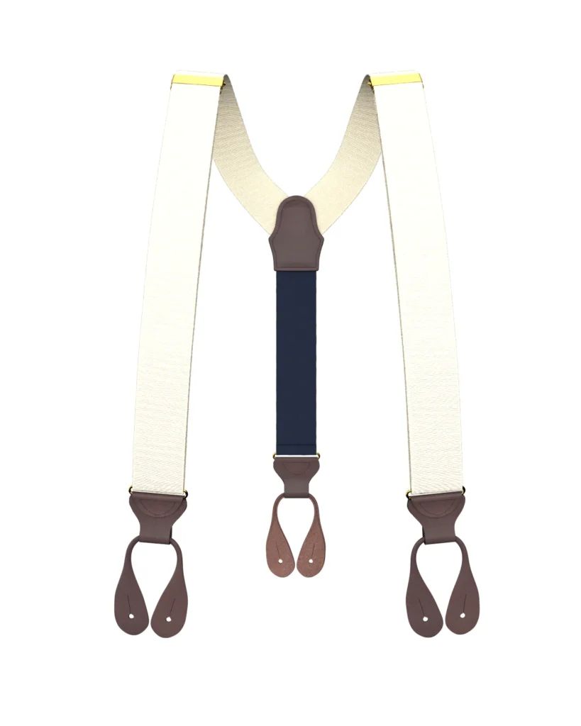 KK & Jay Ivory Silk Suspenders with Tan Ends