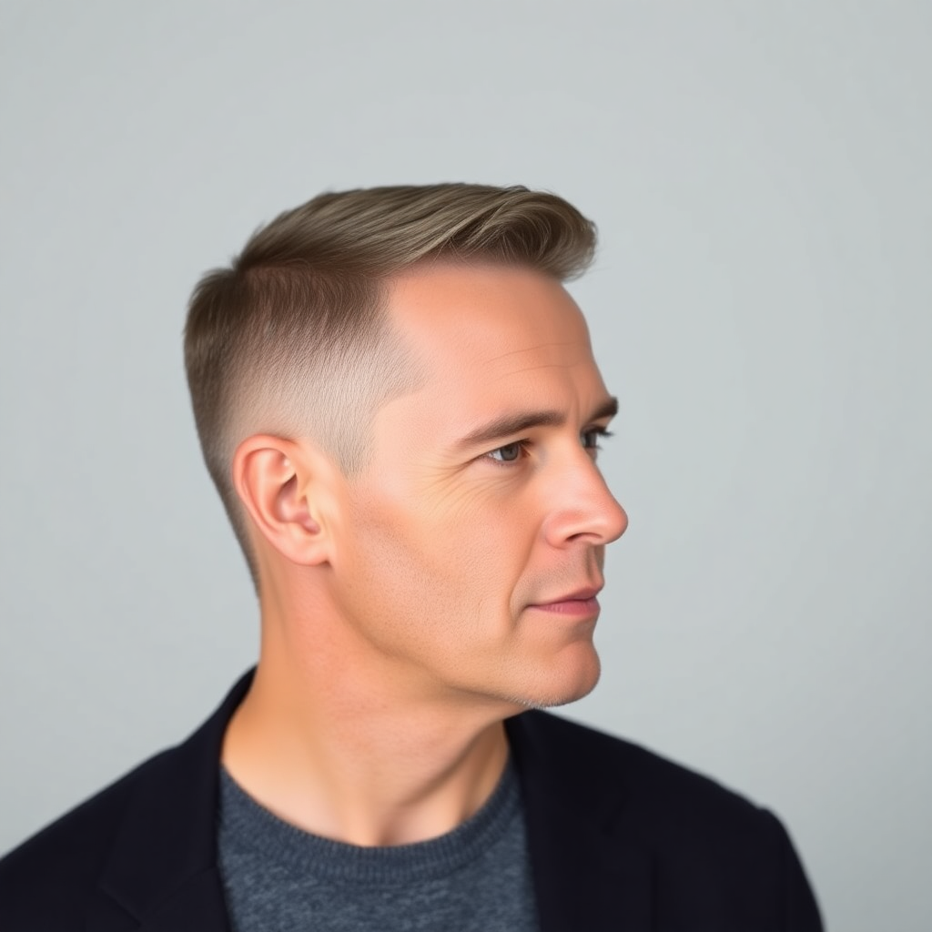 Side-Parted Crew Cut With Scissor Taper