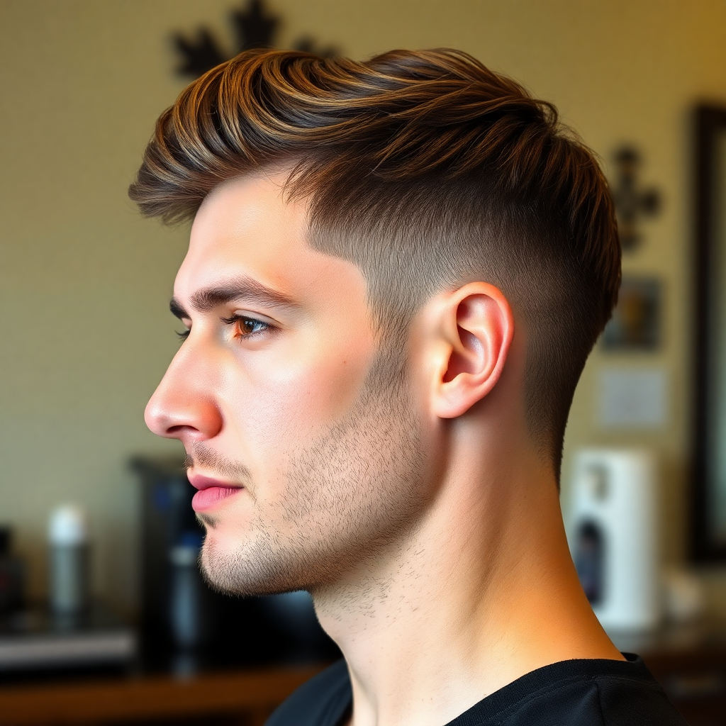 Side-Parted Crew Cut With Scissor Taper
