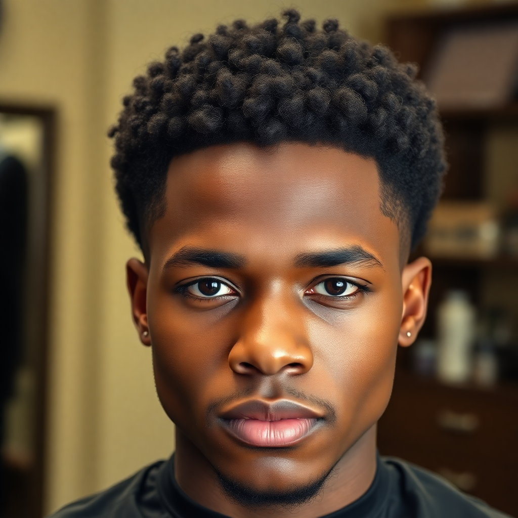 Low Fade With a Rounded Short Afro