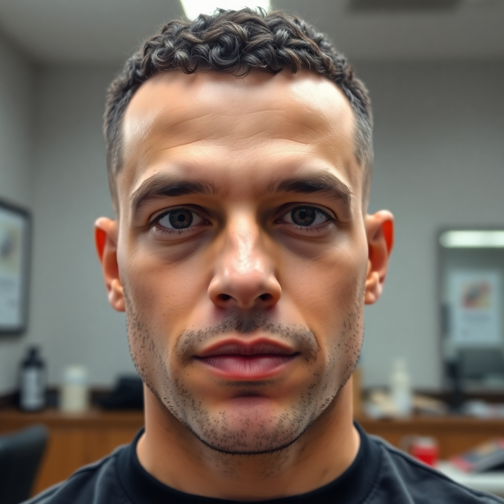 Short Curly Buzz Cut With Tapered Edges