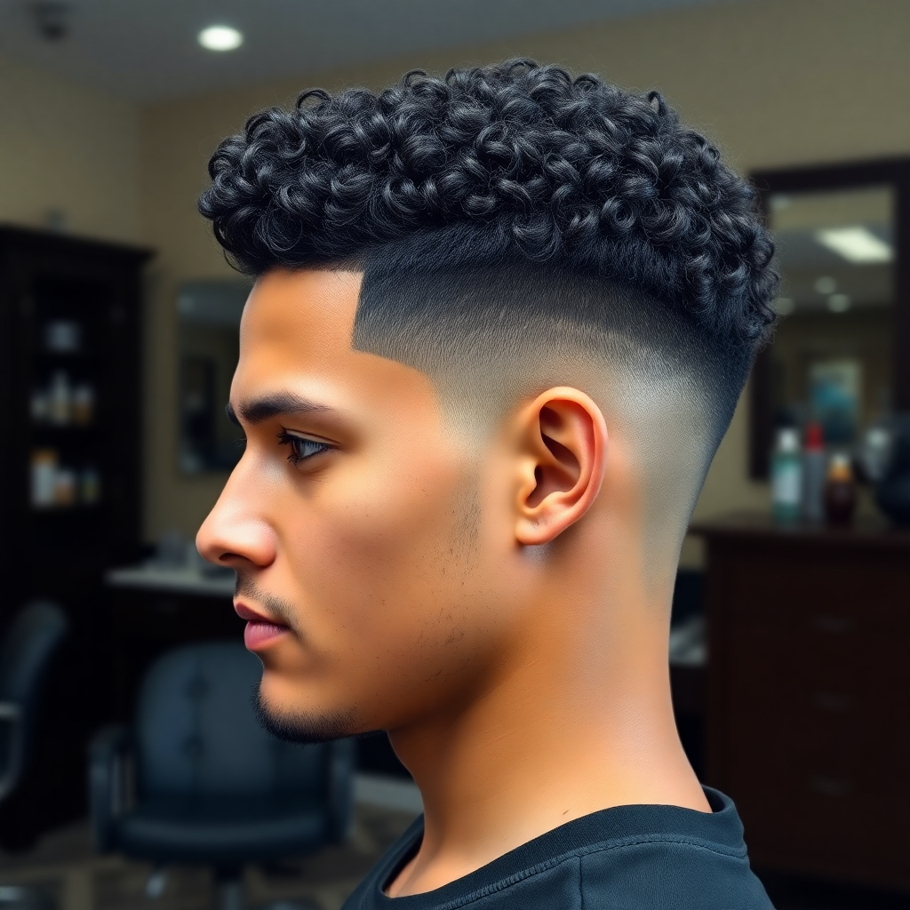 Curly Top With Mid Drop Fade