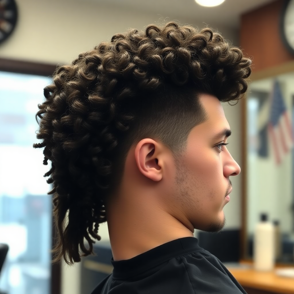 Curly Mullet With Temple Fade