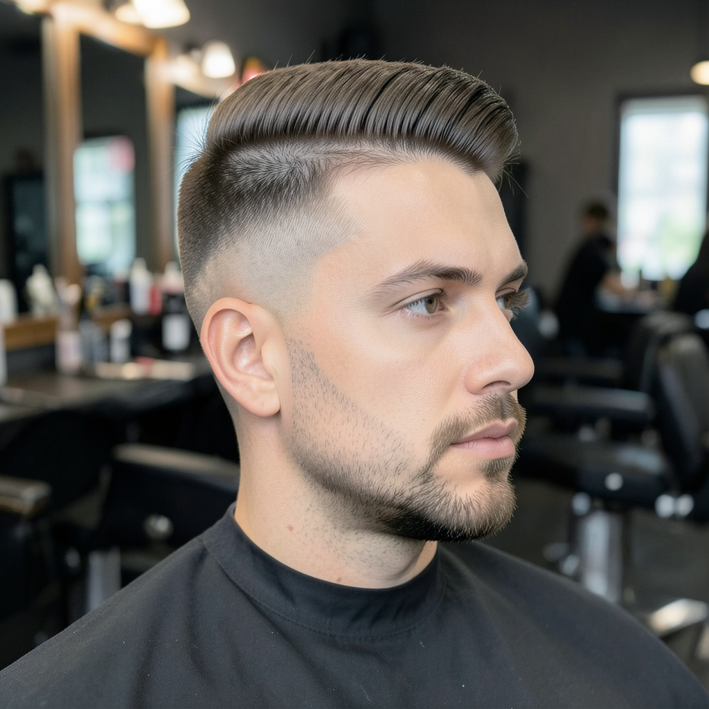 Medium Pompadour With a Low Fade