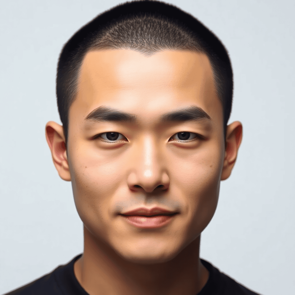  Photorealistic long Korean hairstyle on a man, shoulder-length dark hair, clean center part, flowing cheekbone-to-end layers, front sections swept away from the face, full healthy ends, studio portrait.