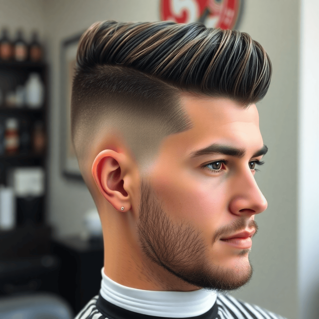 High Fade Quiff With a Sharp Lineup