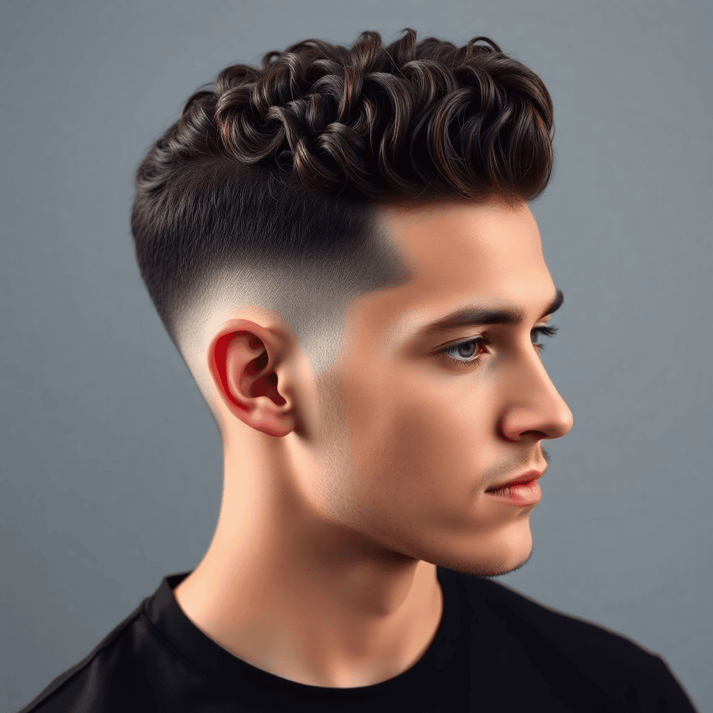 Curly Quiff With a Low Taper Fade
