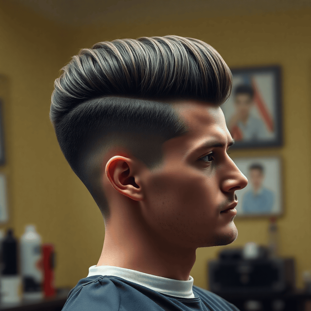 Pompadour-Quiff Hybrid With a Low Fade