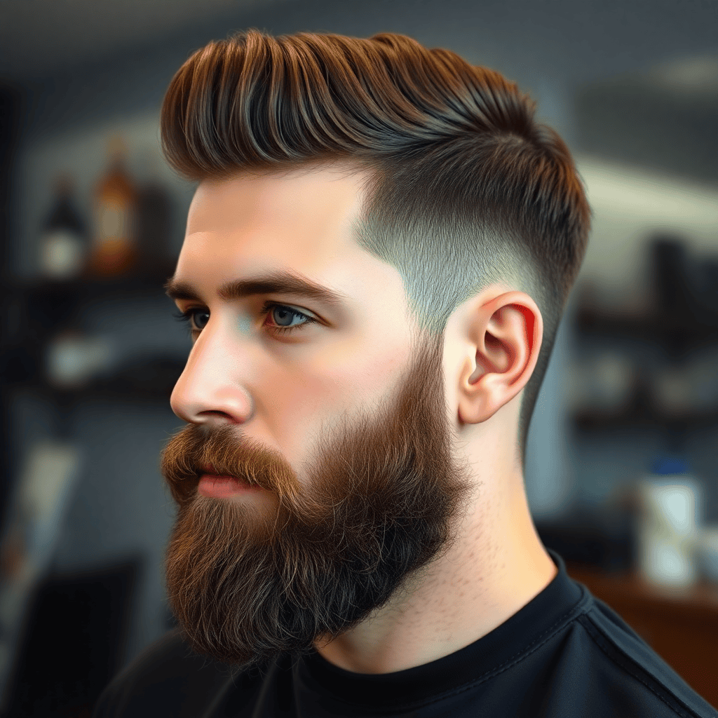 Mid-Taper Quiff With a Full Beard
