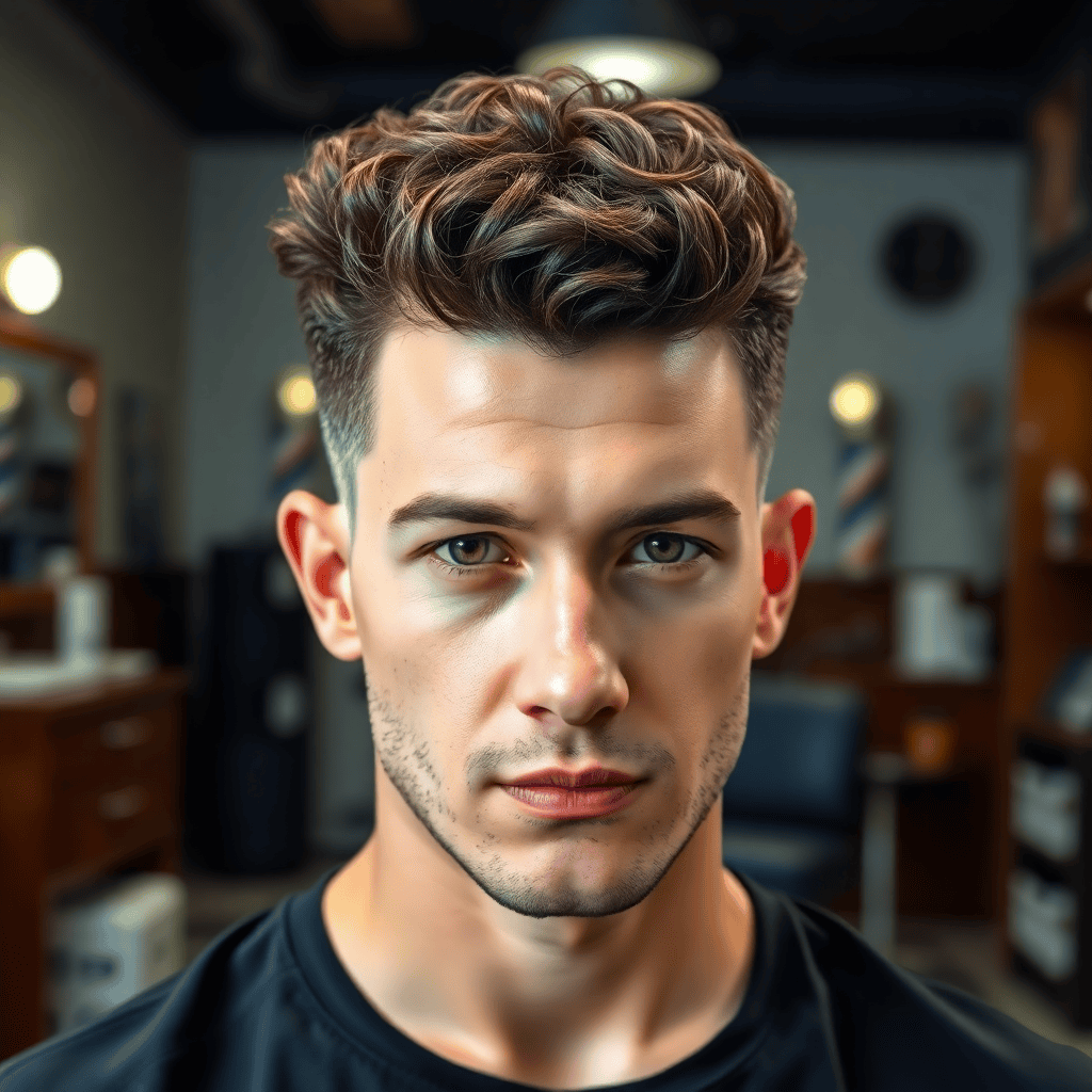 Short Curly Top With a Low Burst Taper