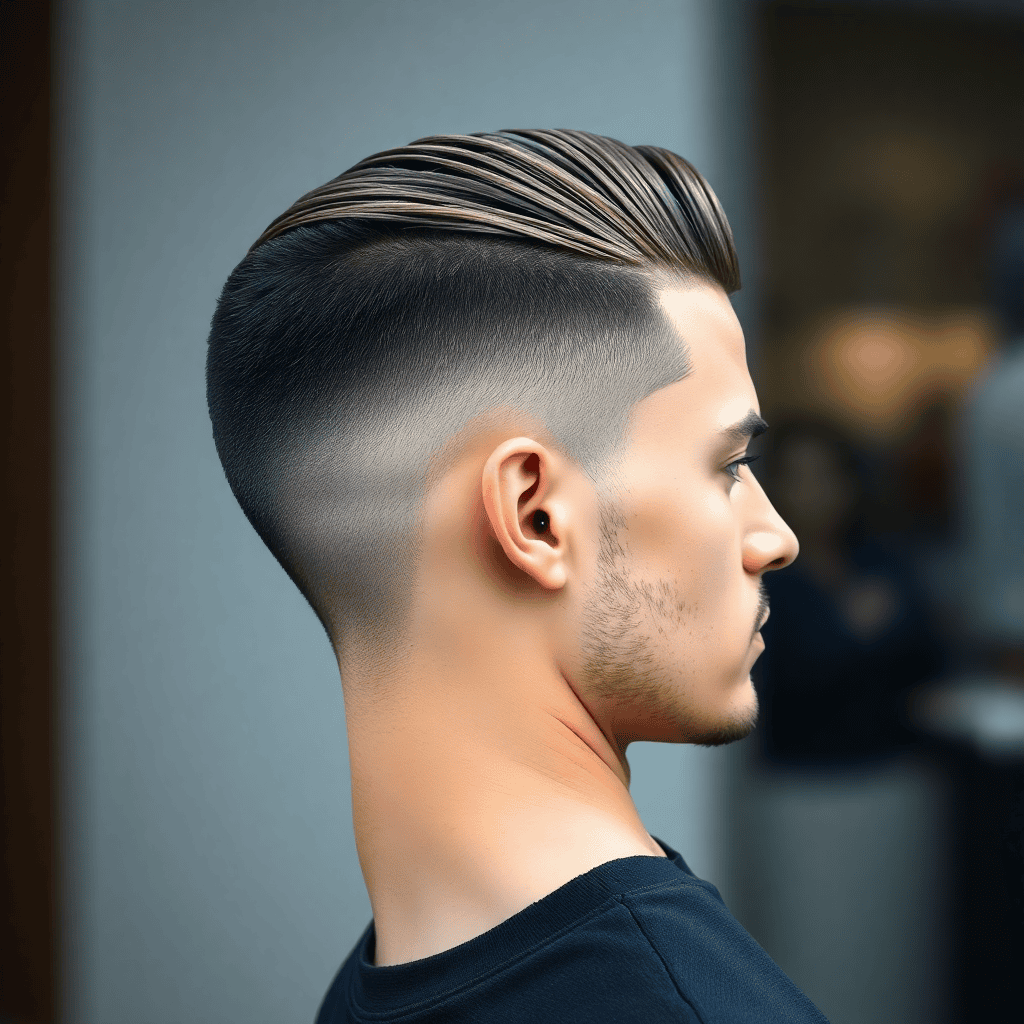 Mid Taper Fade With a Slicked-Back Top